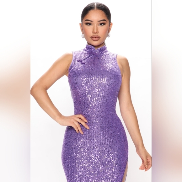 Kayla Sequin Midi Dress - Purple - Picture 2 of 9